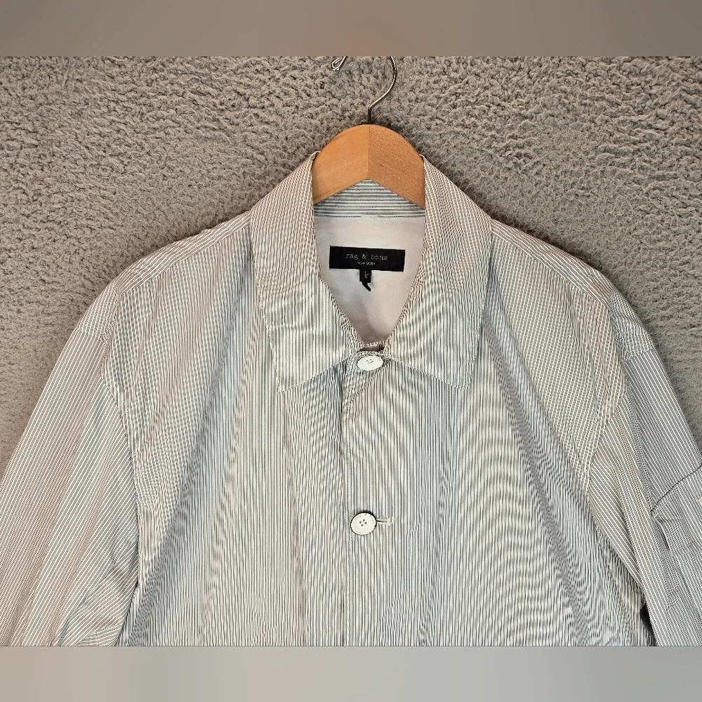 Rage & Bone Cade Mens Poplin Lightweight Jacket Sz L Light Blue & White Stripes
